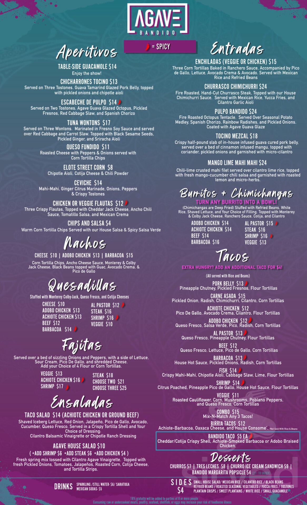 Agave Bandido Horizons West Winter Garden Menu
