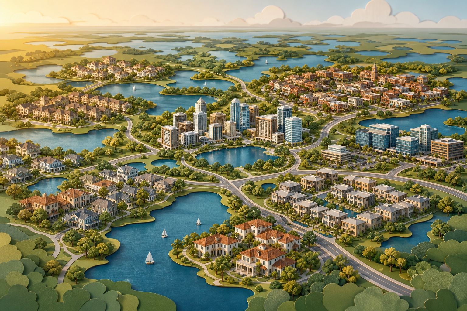 Best places to live near Orlando illustrated with connected lakefront cities and communities