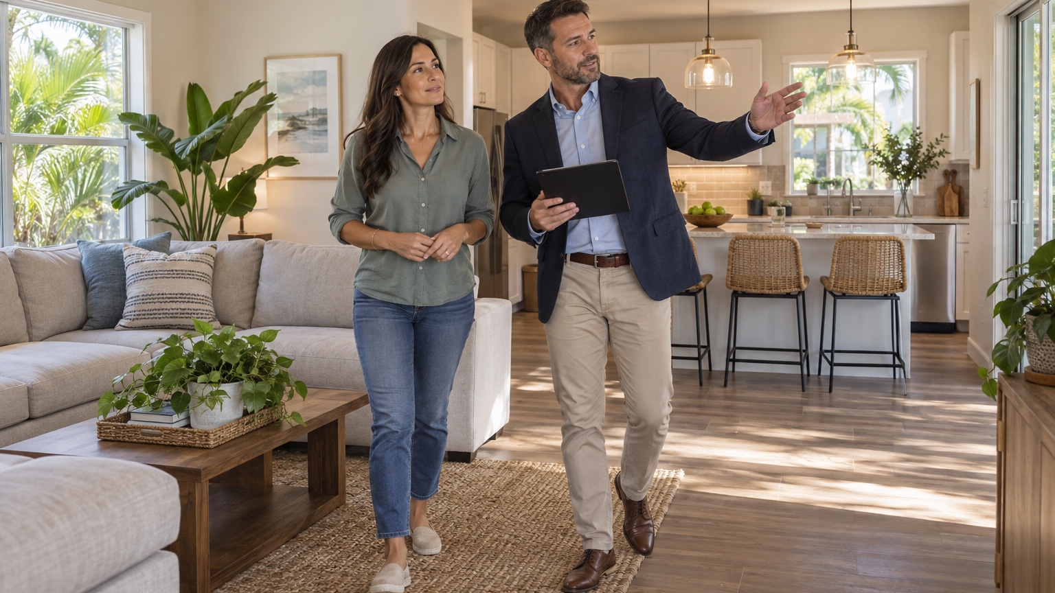 Orlando homeowner reviewing property features with a real estate professional