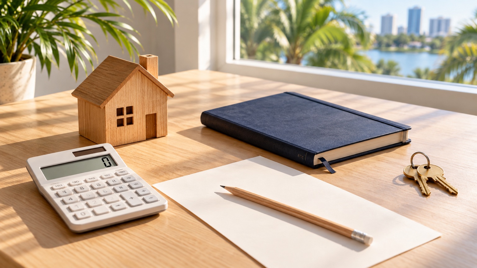 Orlando Property Taxes — Homebuyer Budget Guide | Luxury Orlando Homes for Sale | Daniel Wilson Remax Orlando Real Estate Expert Wooden house model, calculator and keys illustrating an Orlando property taxes guide