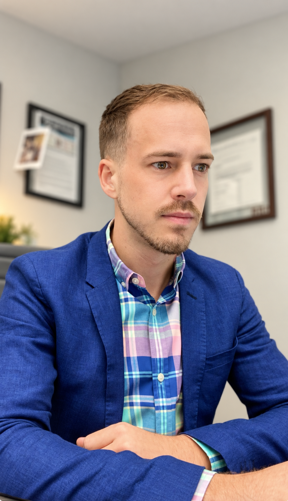 Daniel Wilson, College Park Orlando REALTOR® with REMAX, seated in his office wearing a blue blazer.
