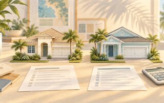 Illustrated model homes and comparison sheets for an Orlando builder incentives guide