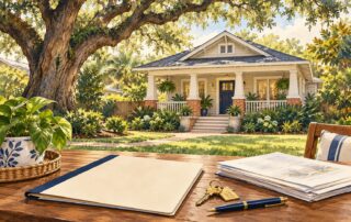 Bungalow, keys and property papers illustrating selling a home in College Park Orlando.