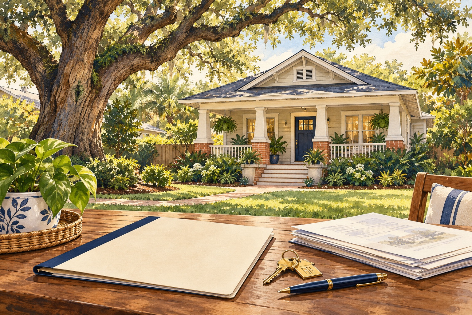 Selling-a-home-in-college-park-orlando Bungalow, keys and property papers illustrating selling a home in College Park Orlando.